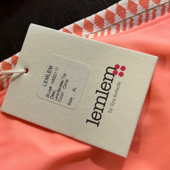 Lemlem Lena Bikini Swim Set Bandeau Halter Top (XL) & Tie Side Bottoms (L) Coral - Picture 7 of 15